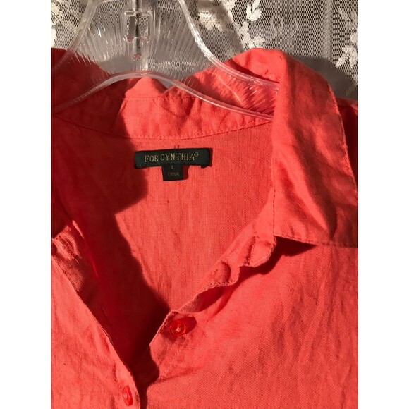 For Cynthia Orange Linen Top Size Large Sleeveless Collared Office Chic - Picture 3 of 5